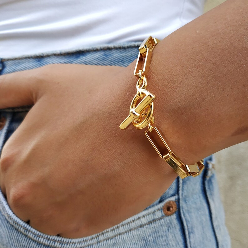 Gold Chain Bracelet Gold Toggle Bracelet Etsy