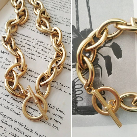 Gold Jewelry Set Matching Gold Chain Necklace and Bracelet