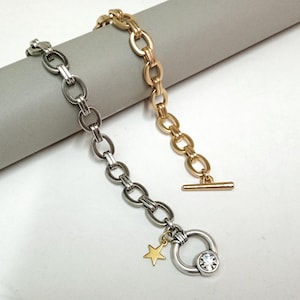 Mixed metal jewelry, Mixed gold and silver neckalce, Two tone chain necklace