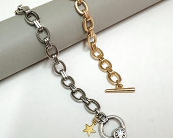 Mixed metal jewelry, Mixed gold and silver neckalce, Two tone chain necklace