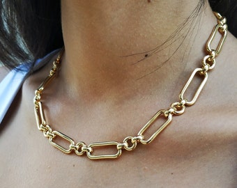 Geometric chain necklace, Statement  Necklace, Women Gold Necklace