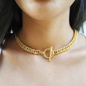 Gold chain necklace, Chunky choker for women