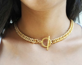 Collier chaîne en or, ras de cou épais pour femme