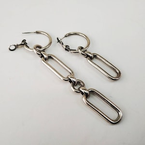 Asymmetric chain earrings, Silver chain earrings