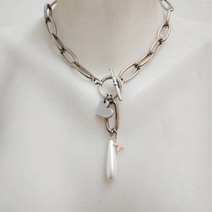 Silver pearl necklace, Silver chain necklace