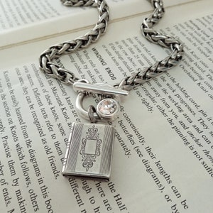 Locket necklace, Silver locket necklace, Toggle necklace with silver locket, Toggle necklace, Silver necklace