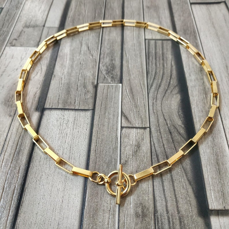 Toggle clasp Necklace Gold chain choker Thick links chic | Etsy
