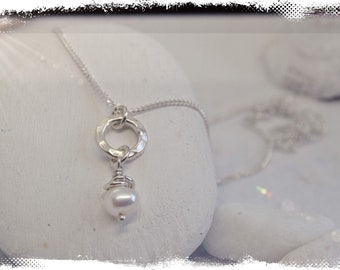 pearl necklace sterling silver chain pearl drop necklace charm necklace white pearl necklace  pearl anniversary bridesmaid gift womens