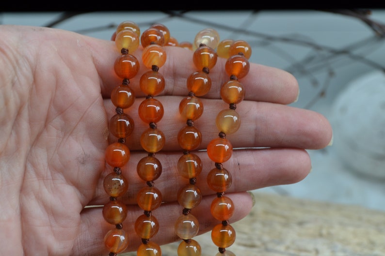 Carnelian long knotted necklace gemstone necklace healing necklace boho womens girls gift