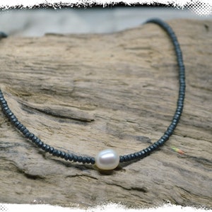 Pearl necklace, dainty grey necklace, grey hematite necklace, beaded necklace, minimalist necklace, grey pearl necklace, womens girls gift