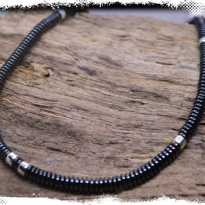 Hematite necklace, gemstone necklace, grey necklace, beaded necklace, silver and hematite necklace, ceramic silver necklace, handmade gift