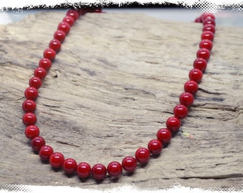 Perlenkette Für Damen Mit Magnetverschluss – Rote Muschelkernperlen, 50 Cm, Elegantes Choker-Design