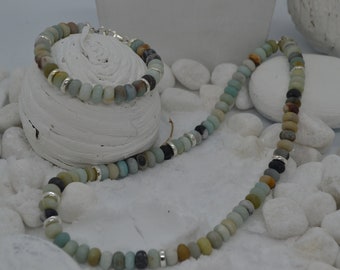 Collar de amazonita, amazonita sin pulir, collar verde, collar de piedras preciosas, collar curativo, collar de piedras preciosas de plata cerámica, hecho a mano