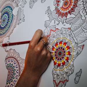 Mandala wereldkaart, cadeau cadeau, reiskaart, mandala's voor erwachsene en kinder, wanddecoratie, poster doe-het-zelf, mandalakaarten