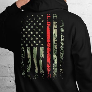 Firefighter Hoodie Patriotic Camouflage Firefighter Hoodie American Flag Thin Red Line Firefighter Gift Fireman Hoodie Fire Department