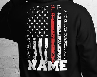 Personalisierte Feuerwehrmann Hoodie Name Feuerwehrmann Geschenk angepasst Thin Red Line Feuerwehrmann Hoodie Feuerwehr Hoodie