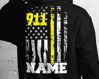 Dispatcher Hoodie Name Personalisierte 911 Distressed USA Flagge Dispatcher Geschenk Dünne gelbe Linie Hoodie Amerikanische Flagge Kundenspezifisches Dispatcher Geschenk