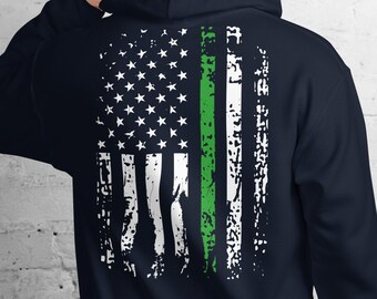 Park Ranger Hoodie Patriottische dunne groene lijn Gift Distressed Amerikaanse vlag Border Patrol Gift Park Ranger Gift Border Patrol Hoodie