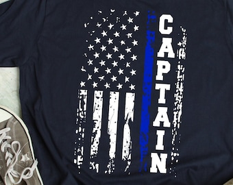 Police Captain Shirt Police Rank Captain TShirt Police Captain Gift Captain of Police T-Shirt American Flag Patriotic Thin Blue Line Shirt