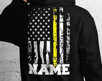 Dispatcher Hoodie Name Personalisierte Distressed USA Flagge Dispatcher Geschenk Dünne gelbe Linie-911 Hoodie Amerikanische Flagge Angepasst Dispatcher Geschenk