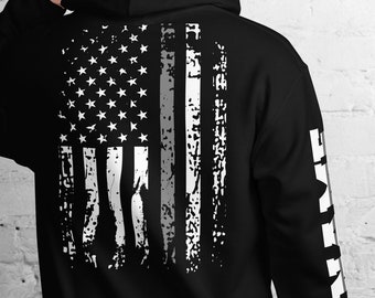 Customized Correctional Officer Hoodie Thin Grey Line American Flag Personalized Prison Officer Name Corrections Officer Name on Sleeve