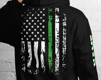 Camicia personalizzata Park Ranger Stampa sulla manica Camicia personalizzata della pattuglia di frontiera Regalo con nome sottile linea verde Regalo con bandiera USA Park Ranger