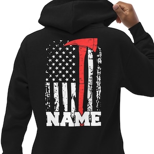Personalized Firefighter Kids Hoodie Customized Firefighter Gift Boys Girls Thin Red Line Fire Axe Firefighter Name Hoodie Firefighting