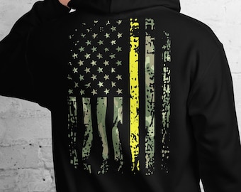 Dispatcher Hoodie Camouflage Distressed USA Flagge Notdienst Dispatcher Geschenk Dünne Gelbe Linie