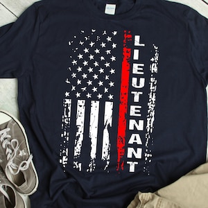 Pompiere tenente camicia pompiere grado tenente TShirt bandiera americana sottile linea rossa pompiere tenente regalo vigile del fuoco patriottico