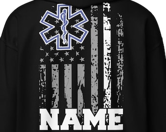 Sudadera con capucha con cremallera EMT personalizada Regalo EMS personalizado EE. UU. Línea blanca delgada Bandera americana Nombre paramédico Sudadera con capucha con cremallera Sudadera con capucha Ems Sudadera con capucha Emt