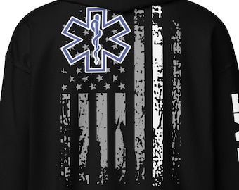 Sudadera con capucha EMT personalizada Regalo EMS personalizado EE. UU. Línea blanca delgada Bandera estadounidense Nombre paramédico en la manga Sudadera con capucha Ems Sudadera con capucha Emt Sudadera con capucha