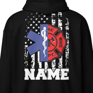 Firefighter EMT Zip Hoodie Personalized Firefighter Name Emts American Flag Gift Customized Ems Firefighter Paramedic Zipper Hoodie