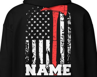 Gepersonaliseerde brandweerman hoodie met rits Aangepaste brandweerman cadeau dubbelzijdige afdruk dunne rode lijn brandweerman naam brandweerman brandweerman hoodie