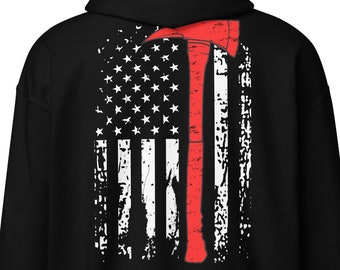 Felpa con cappuccio con zip per pompiere Felpa con cappuccio patriottico per pompiere Bandiera americana Ascia per pompiere Regalo per pompiere Felpa con cappuccio con cerniera per pompiere Vigili del fuoco