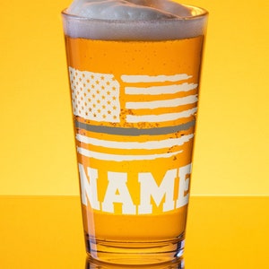 Customized Correctional Officer Glass Thin Grey Line American Flag Personalized Prison Officer Gift Name Corrections Officer Beer Glass
