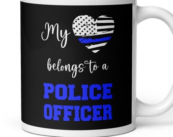 Policjantka Dziewczyna Kubek USA Flaga Serce Policjant Żona Prezent Cienka Niebieska Linia Policjant Małżonek Wydział Policji Kubek Kawy