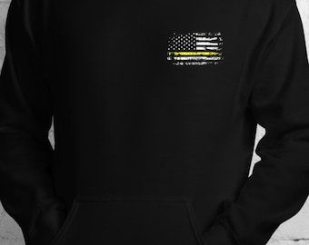 Dispatcher Hoodie 911 Zweiseitiger Druck Beunruhigt USA Flagge Dispatcher Geschenk Dünne Gelbe Linie Hoodie Amerikanische Flagge Dispatcher Outfit 911