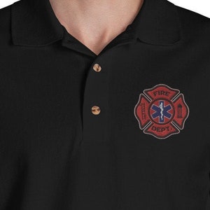 EMT Firefighter Polo Shirt Firefighter EMT Gift Polo EMS Fireman Shirt Star of Life Fire Department Symbol Fire Service Embroidered Polo