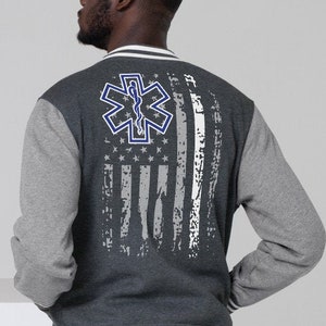 Emt Jacket Emt Gift Ems Jacket American Flag Patriotic Jacket Emergency Medical Service Emt Outfit Ems Outfit Emt Letterman Jacket