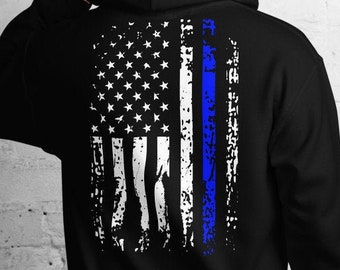 Sudadera con capucha de la policía de dos caras delgada línea azul sudadera con capucha oficial de policía regalo insignia de la policía bandera estadounidense EE.UU. regalo de la policía aplicación de la ley policía estadounidense