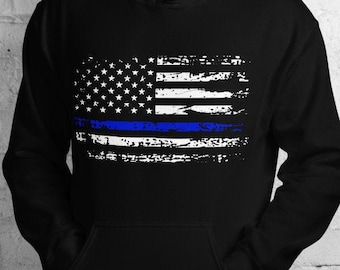Delgada línea azul sudadera con capucha policía bandera americana sudadera con capucha oficial de policía camisa policía regalo oficial de policía regalo EE.UU. traje de policía aplicación de la ley