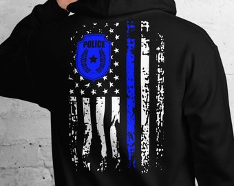 Sudadera con capucha de la policía Delgada línea azul sudadera con capucha oficial de policía regalo insignia de la policía bandera estadounidense EE.UU. regalo de la policía traje de aplicación de la ley policía estadounidense