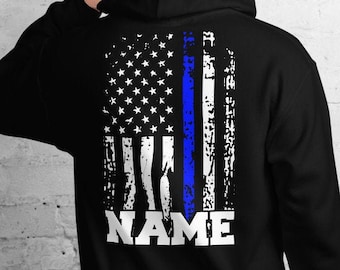 Personalized Police Hoodie Customizable Police Officer Name Hoodie Police Gift Thin Blue Line American Flag Hoodie Police Officer Gift