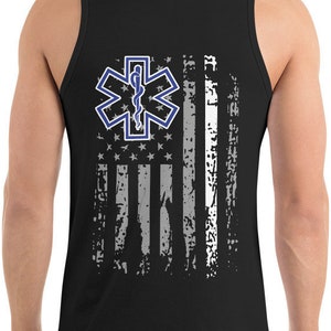 Emt Tank Top Ems Tank Emt Gift Emergency Medical Service American Flag Tank Top Thin White Line Patriotic Ems Shirt Star of Life Back Print