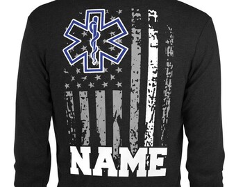 Sudadera con capucha con cremallera EMT personalizada Regalo EMS personalizado EE. UU. Línea blanca delgada Bandera americana Nombre paramédico Sudadera con capucha con cremallera Sudadera con capucha Ems Sudadera con capucha Emt