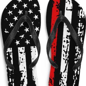 Firefighter Flip-Flops Firefighter Gift Thin Red Line Flip Flops Fireman Flip-Flops American Flag Patriotic Firefighter Beachwear