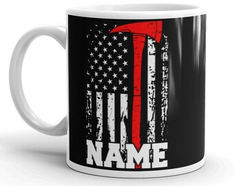 Personalized Firefighter Mug Customized Firefighter Gift Thin Red Line Fire Axe Firefighter Name Coffee Mug Firefighting Mug