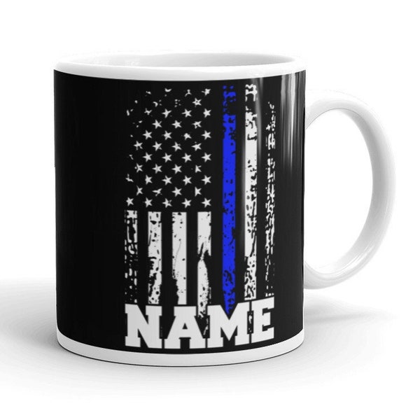 Personalized Police Mug Customizable Police Officer Name Coffee Mug Police Gift Thin Blue Line American Flag Mug Police Officer Gift