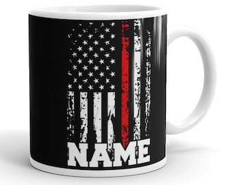 Personalized Firefighter Mug Name Firefighter Gift Customized Thin Red Line Firefighter Coffee Mug Firefighting Mug