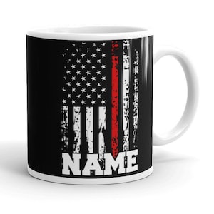 Personalized Firefighter Mug Name Firefighter Gift Customized Thin Red Line Firefighter Coffee Mug Firefighting Mug
